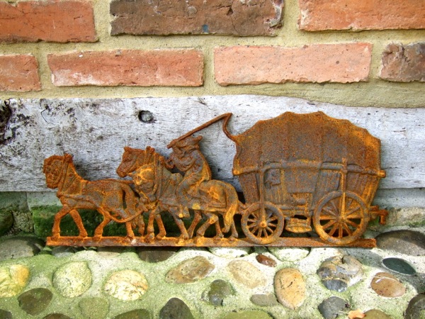 Historische Wanddekoration, Kaminplatte, Ofenplatte, Wandrelief – Bauernwagen