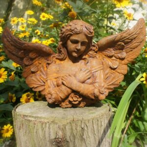 Gründerzeitliche Wandfigur, Engel Skulptur Wandengel, Eisen Skulptur Grabengel